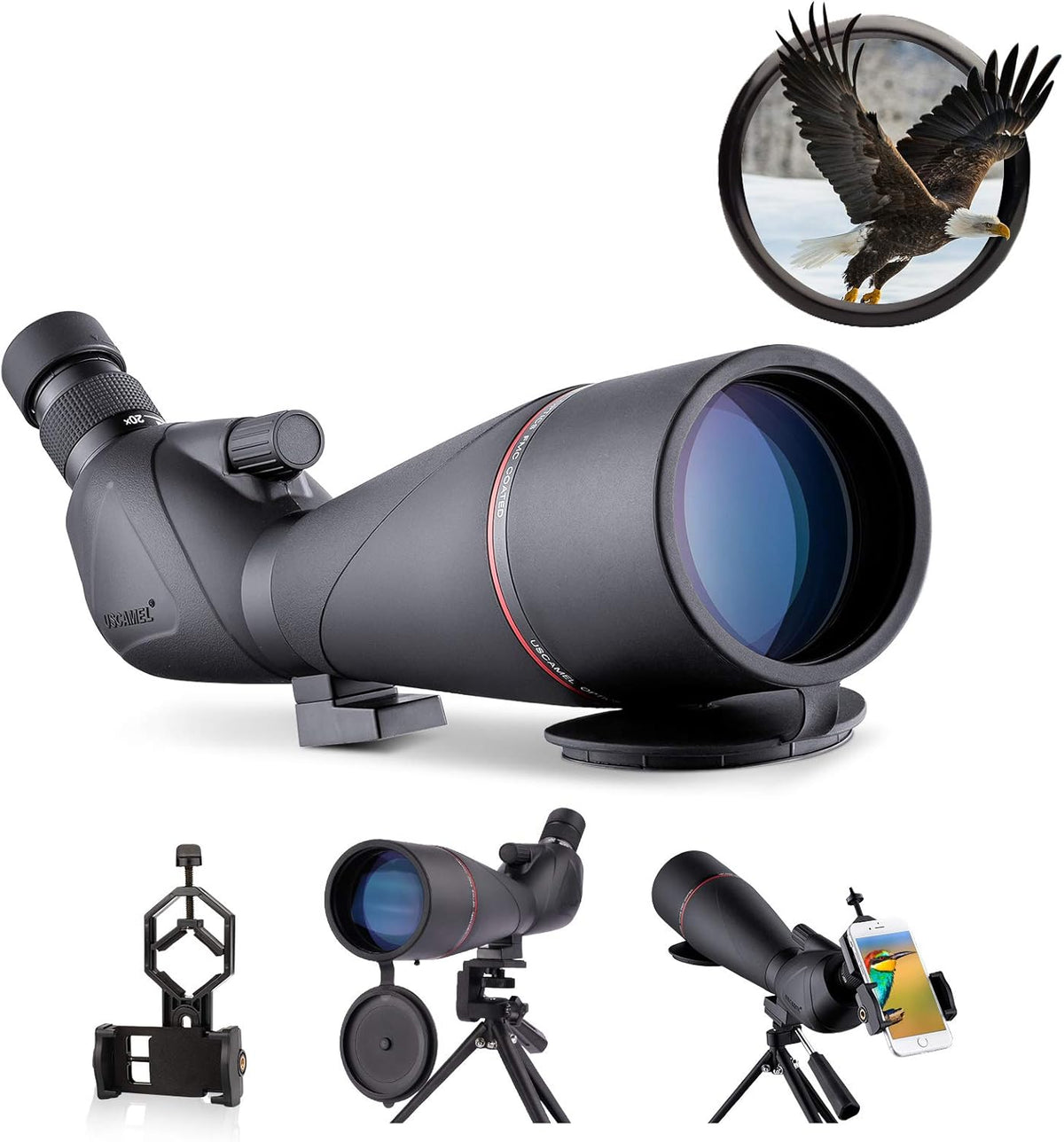 20-60x80 Waterproof HD BAK4 Angled Spotting Scope with Tripod L61815