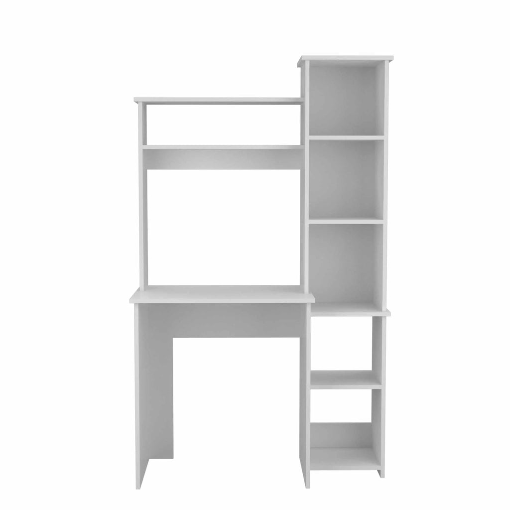 6-Shelf White Writing Desk with Bookcase I1265