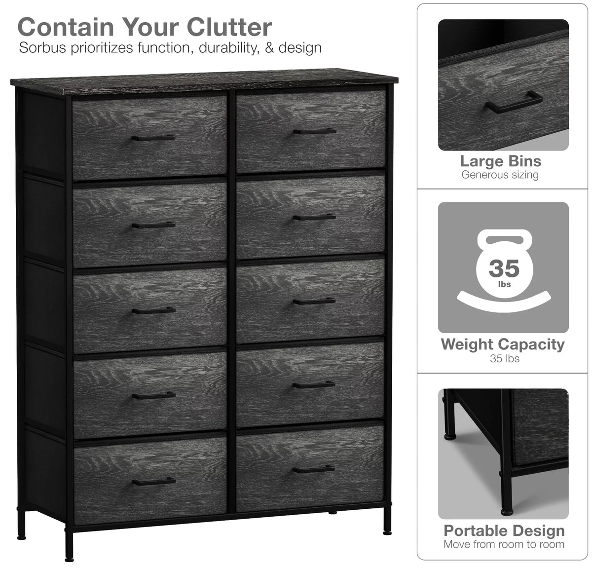 10 Drawer Faux Wood Storage Dresser V415876