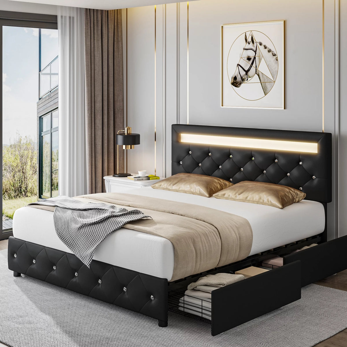 Full LED Bed Frame with 4 Storage Drawer F852
