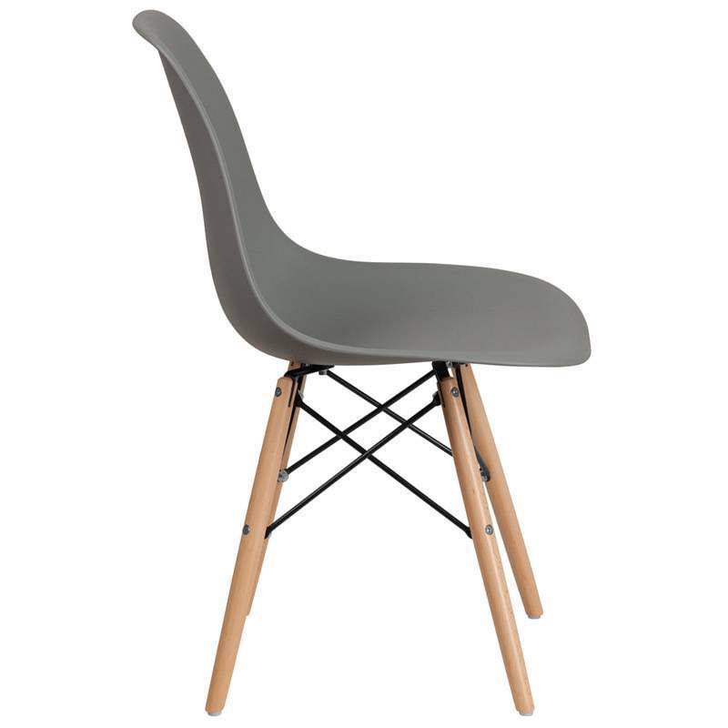 Moss Gray Plastic Chair with Wooden Legs Y369160