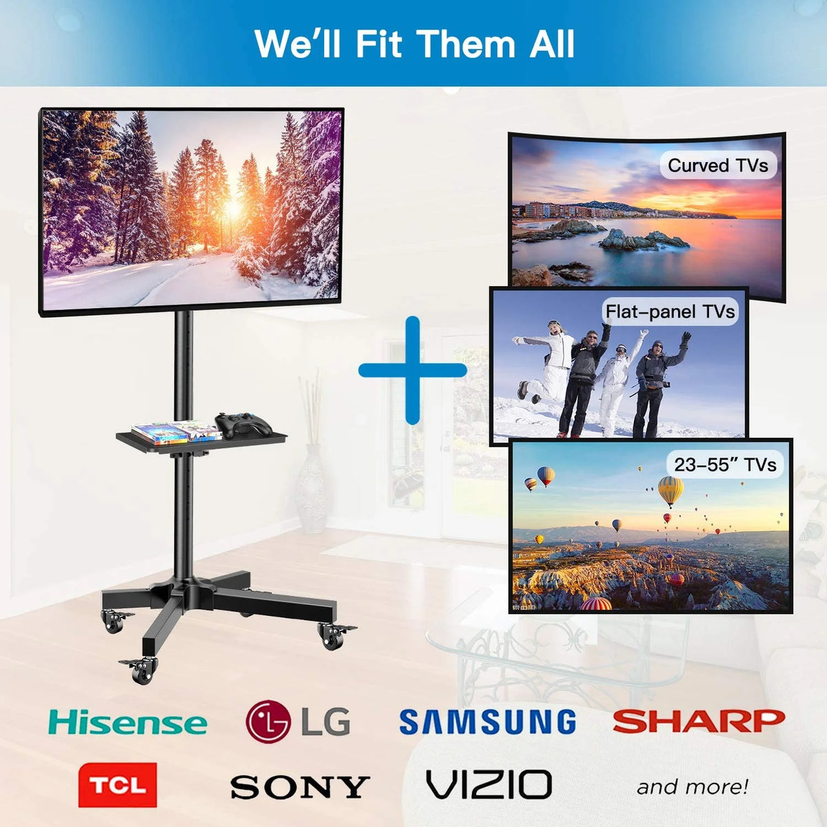 Rolling TV Stand with Wheels for 23-55 inch Flat Panel TVs, Black Z257