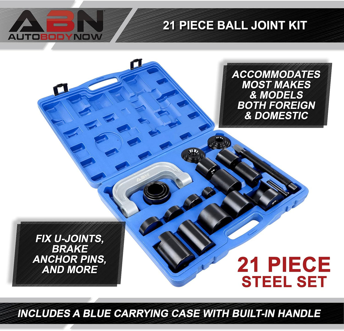 21 Piece Automotive Ball Joint Press Removal Tool Kit with Carrying Case B524047
