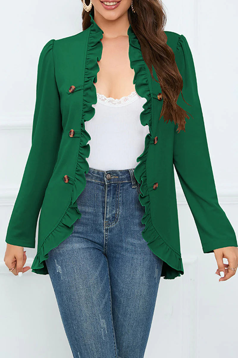 Solid Buckle Flounce Lotus Leaf Collar Outerwear L56691