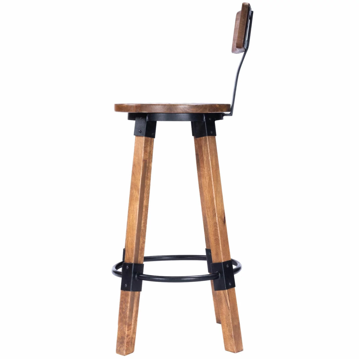 Beige Mango Wood & Metal Bar Stool O494