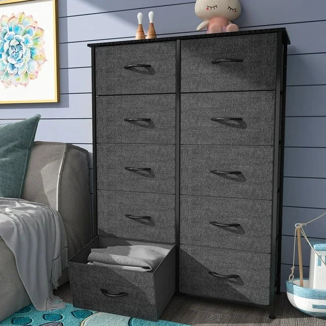10 Drawer Black Grey Fabric Dresser U1532