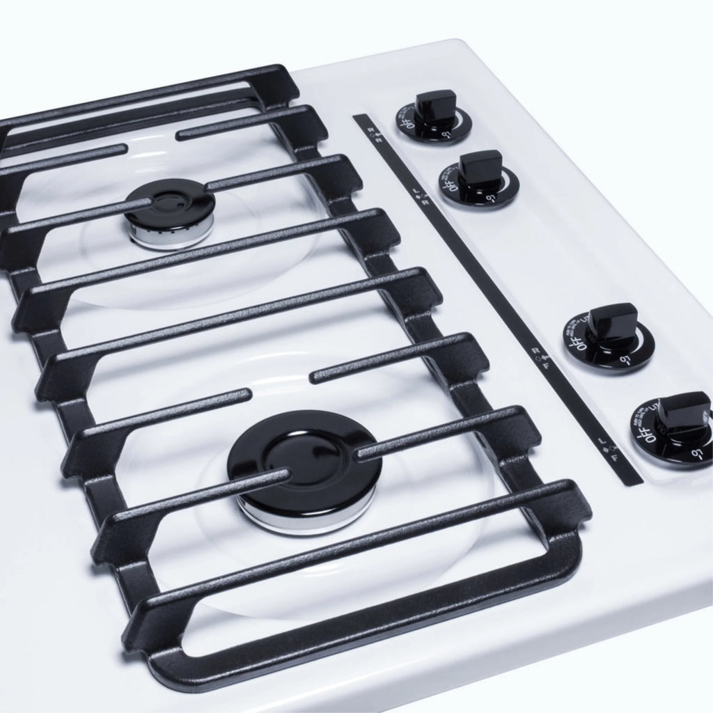 24" Gas Cooktop with Four Sealed Burners, White Porcelain Surface, Cast Iron Grates D45373