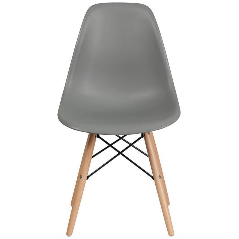 Moss Gray Plastic Chair with Wooden Legs Y369160