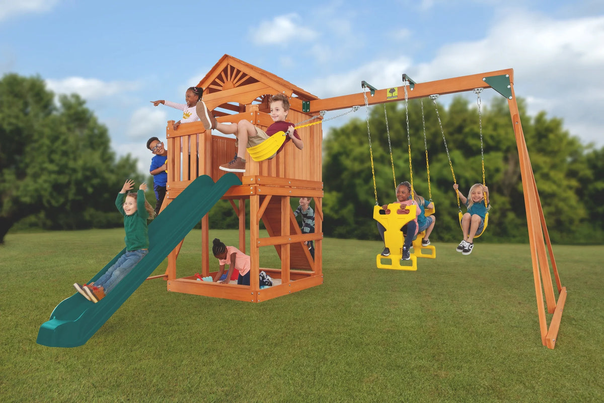 Wooden Playset with Slide and Swing W560063