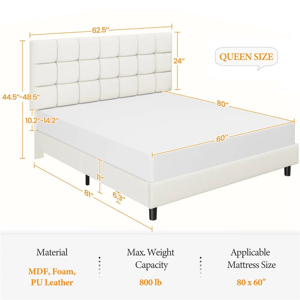 Queen Size Beige Upholstered Platform Bed Q29114