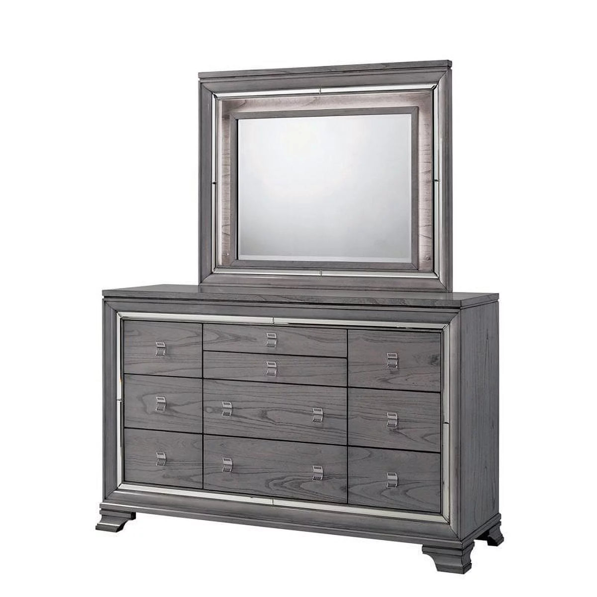 Light Gray 2-Piece Wood Dresser and Mirror V692