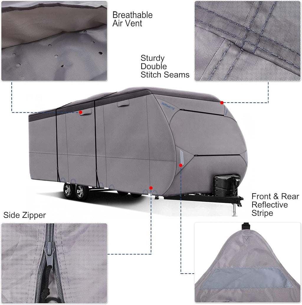 Upgraded Waterproof 500D Travel Trailer Cover with 4 Tire Covers, Tongue Jack Cover B33962