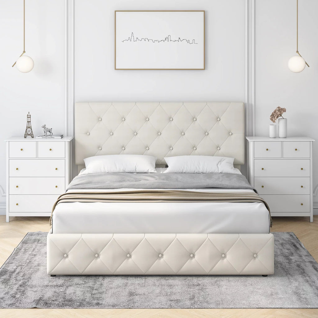Queen Size 4 Drawer Upholstered Platform Bed with Adjustable Headboard M717
