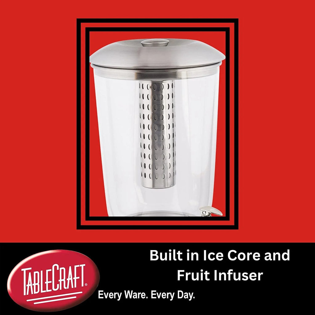 Gallon Drink Dispenser with Fruit Infuser & Stand, Tritan Stainless Steel Y2474