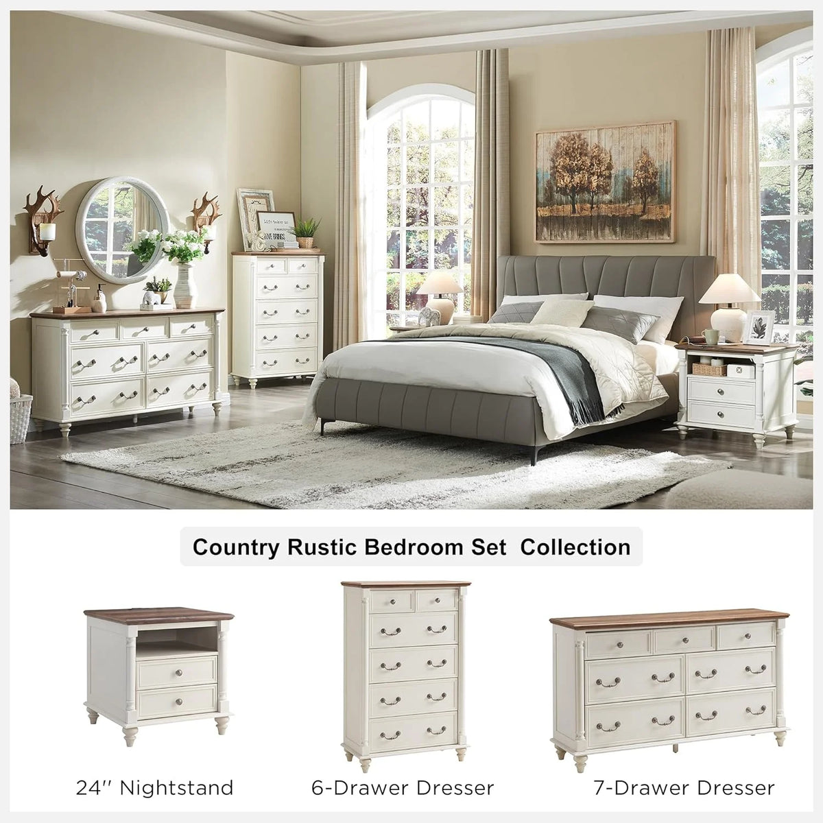 Antique White 6 Drawer Dresser S8360
