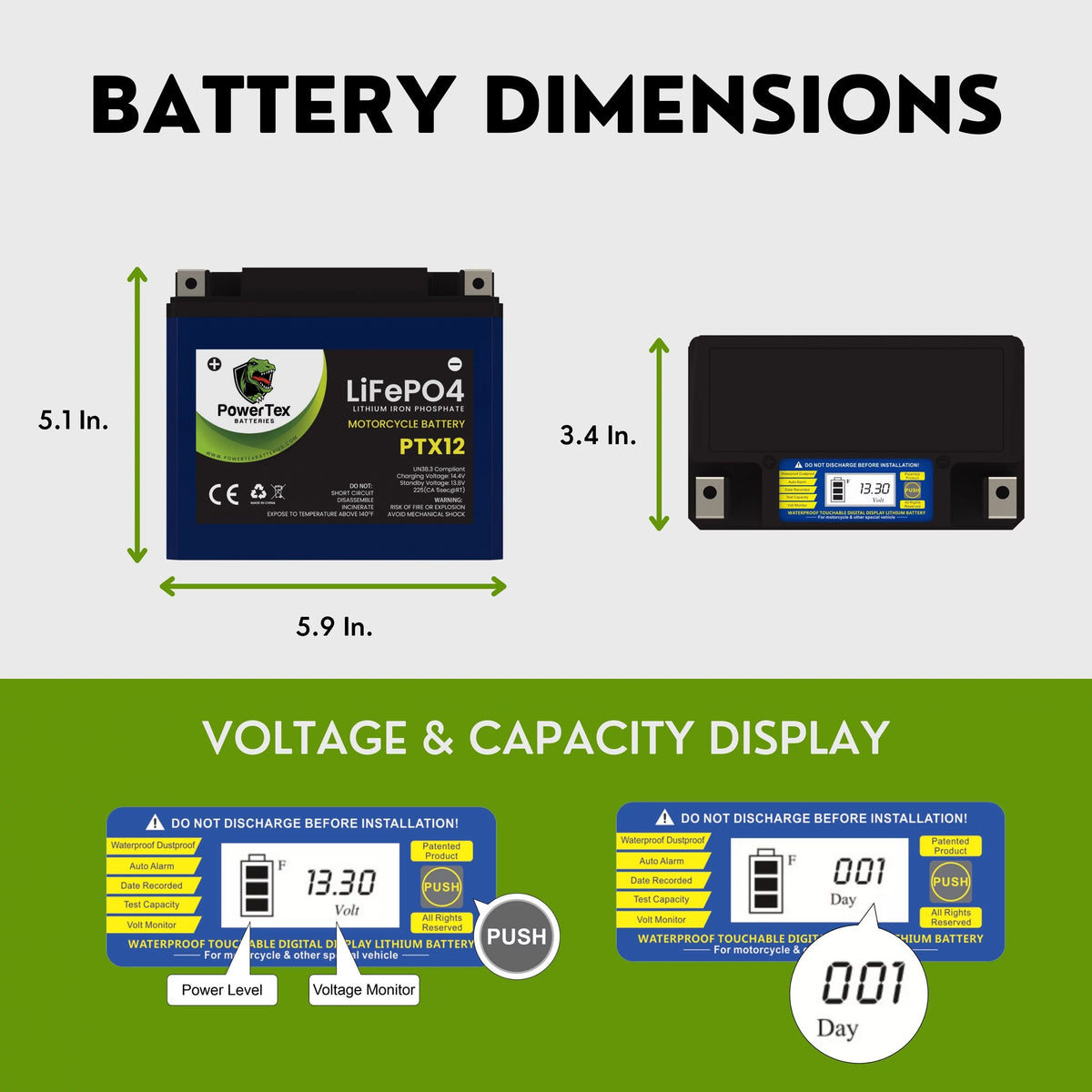 Lithium Iron Phosphate Motorcycle Battery with Voltage Display D550