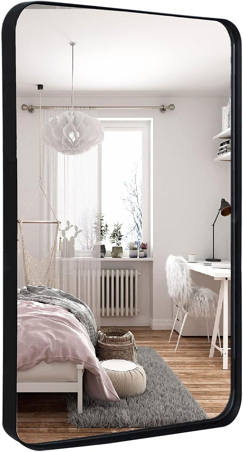 Black Metal Frame Rectangle Wall Mirror T378753