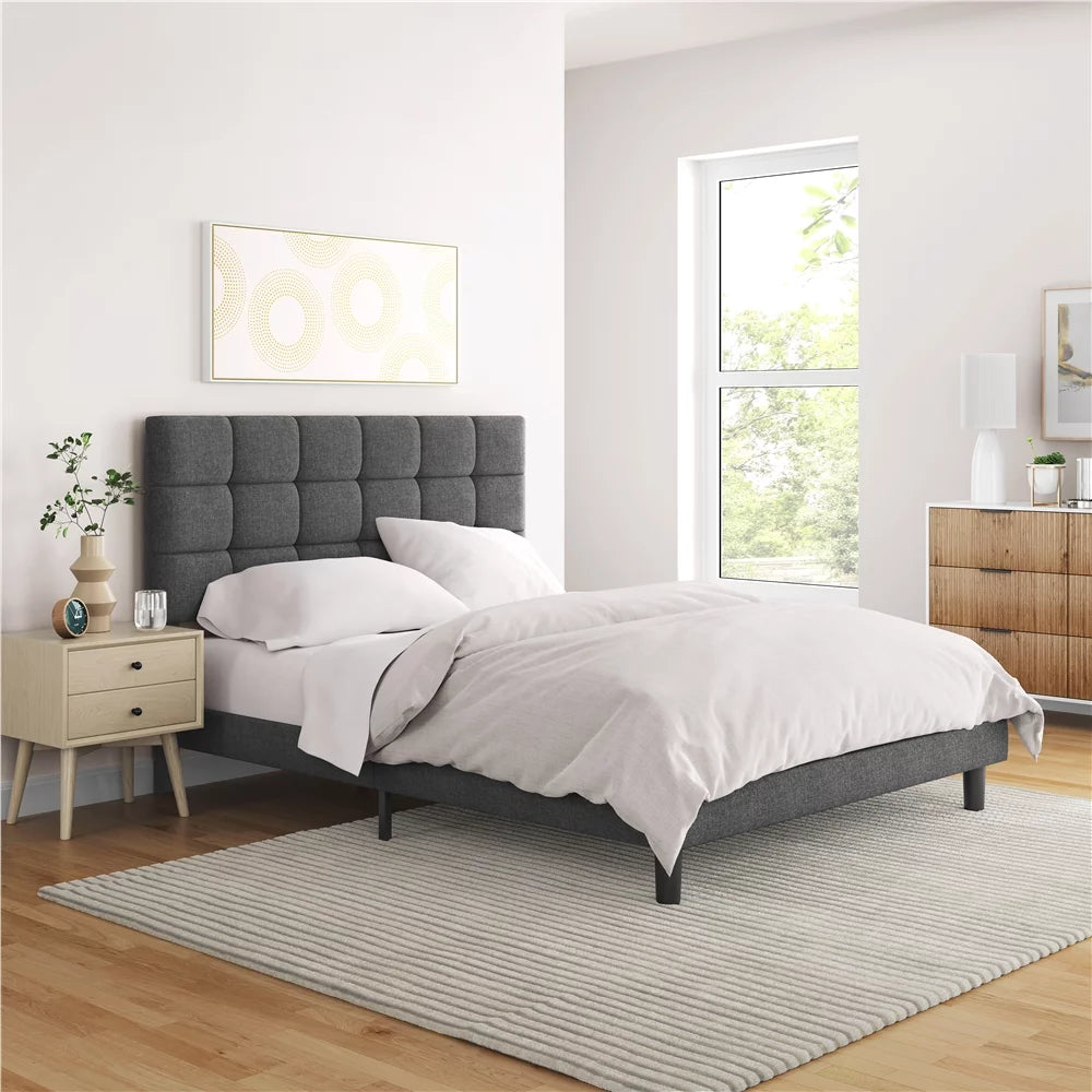 Queen Size Beige Upholstered Platform Bed Q29114