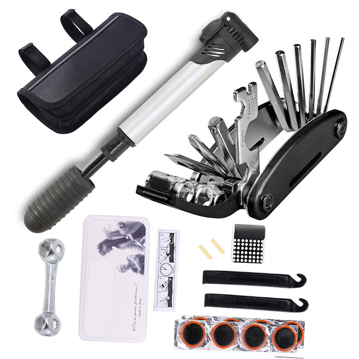 16-in-1 Bike Tyre Tool Kit with Pump and Portable Bag K268778
