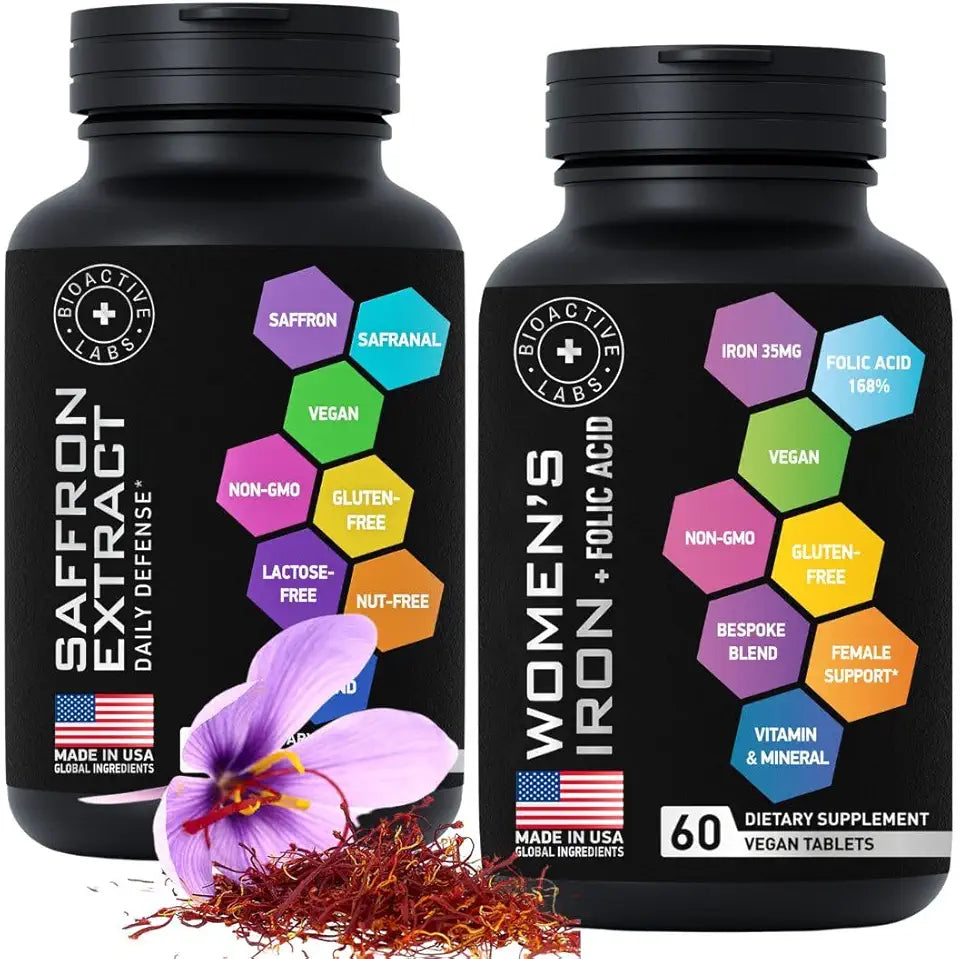 Vegan Iron Supplements and Saffron Bundle Z998