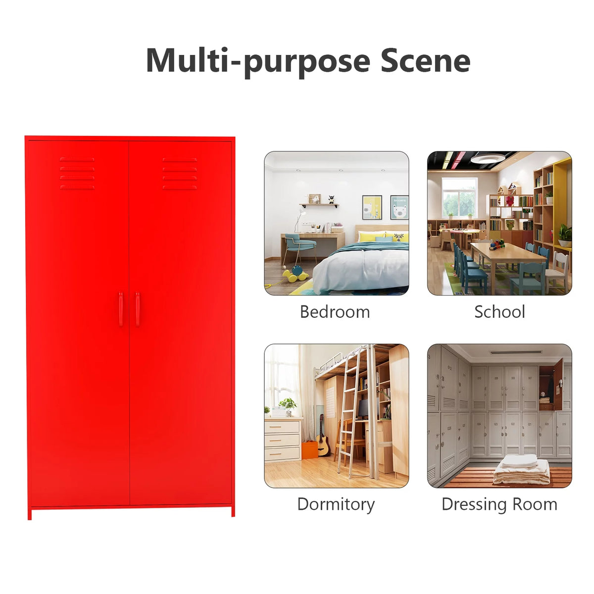 51" Tall Kids Metal Locker Cabinet with Magnetic Door Red K4414