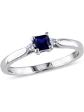Lab-Created Blue Sapphire & Diamond Ring in Sterling Silver K884410
