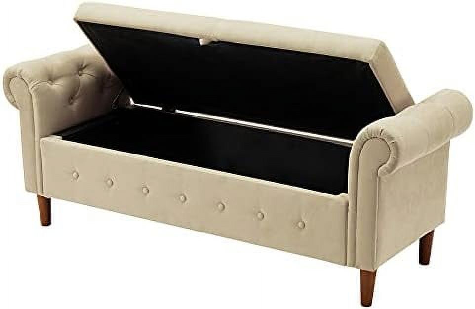 Velvet Tufted Ottoman Sofa Bench with Pillow B3593