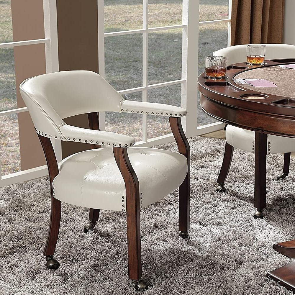 Rolling Dining Chairs with Casters and Arms Q685797