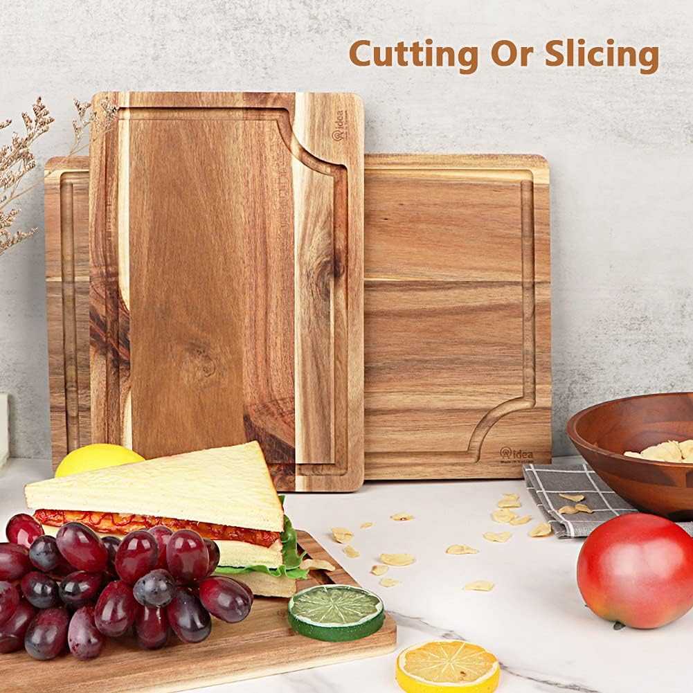 Acacia Wood Cutting Board Set with Juice Groove, 3 Pieces W9566