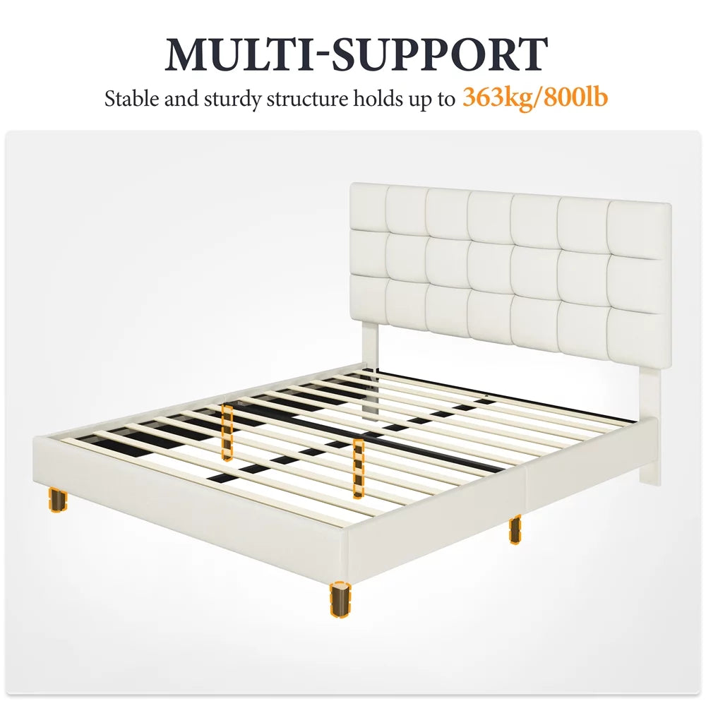 Queen Size Beige Upholstered Platform Bed Q29114
