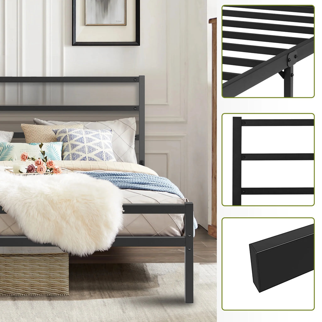 Black Twin Size Platform Bed Frame with Wood Headboard T37236