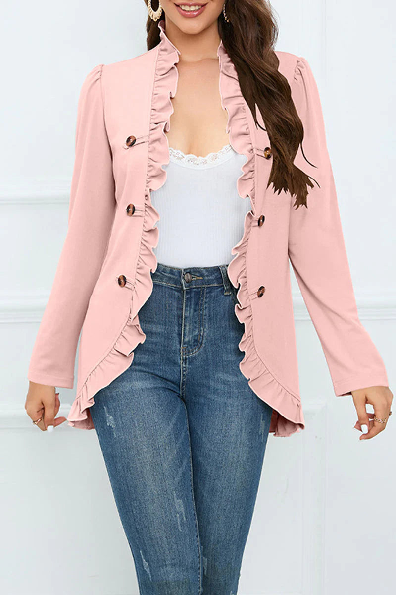 Solid Buckle Flounce Lotus Leaf Collar Outerwear L56691