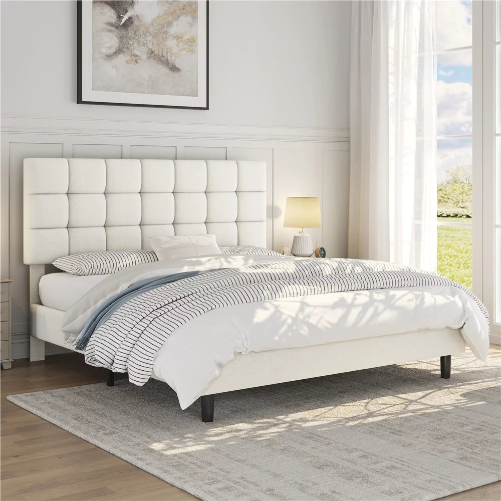 Queen Size Beige Upholstered Platform Bed Q29114