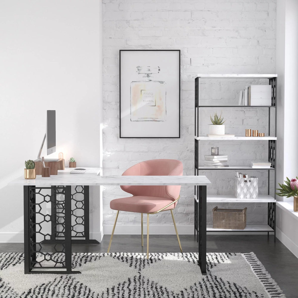 White Faux Marble Desk X678380