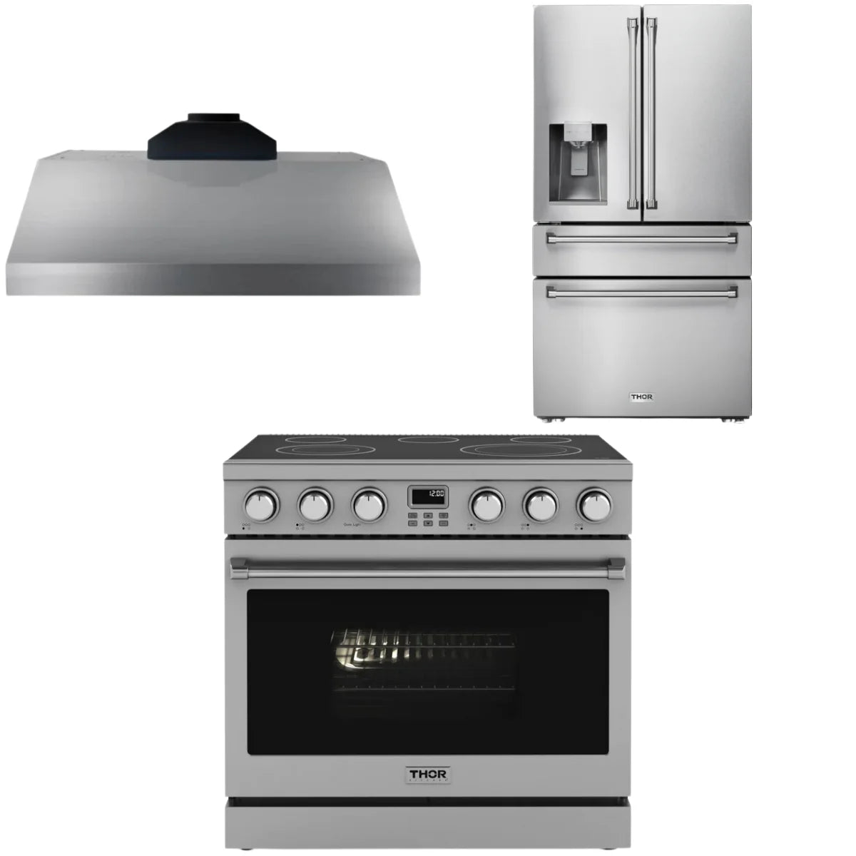 36 Electric Range, Range Hood and Refrigerator D574