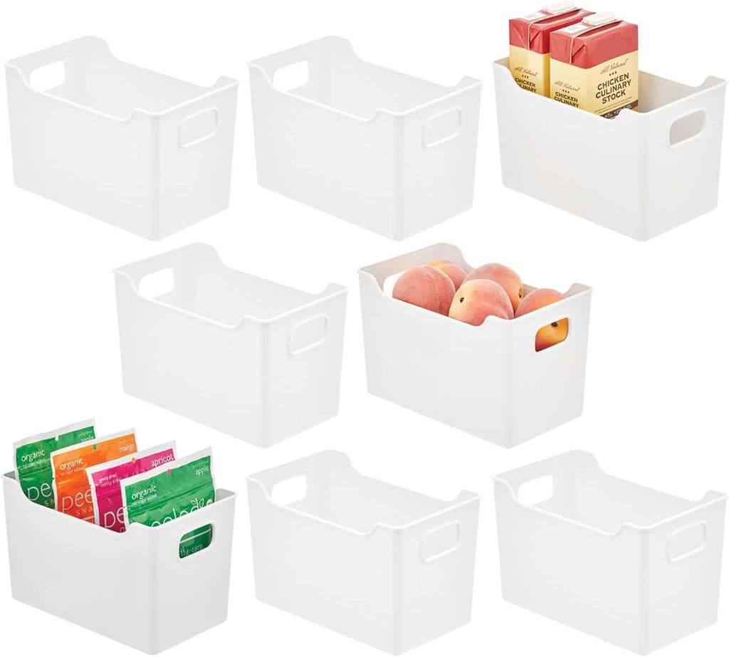 Slim Stackable Plastic Storage Bin with Handles, Clear, 8 Pack R63491