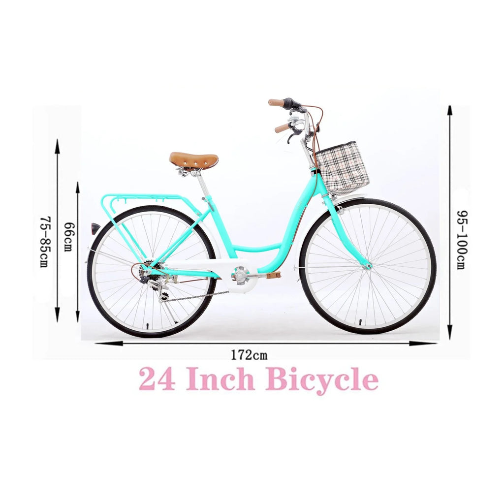 24 Inch 7 Speed Step Through Comfort Cruiser Bike with Basket Mint Green W26067