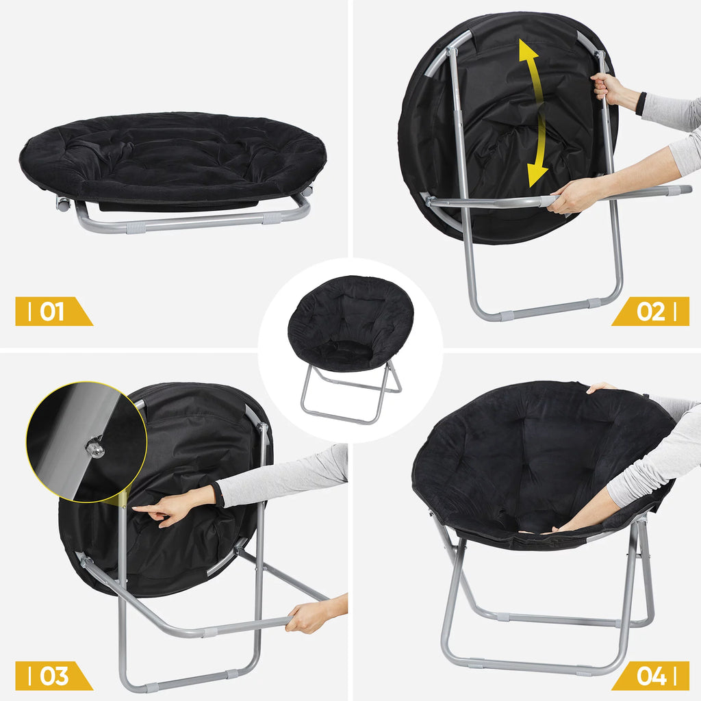 Foldable Faux Fur Saucer Chair Black K14646