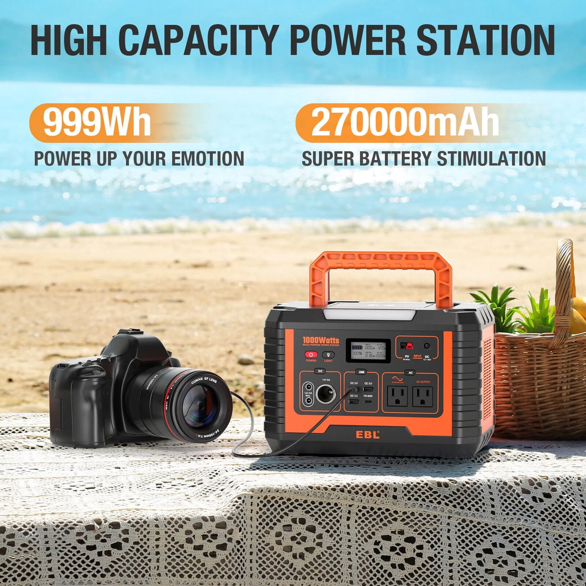 Portable Power Station 1000W Solar Generator 270000mAh Waterproof D622594