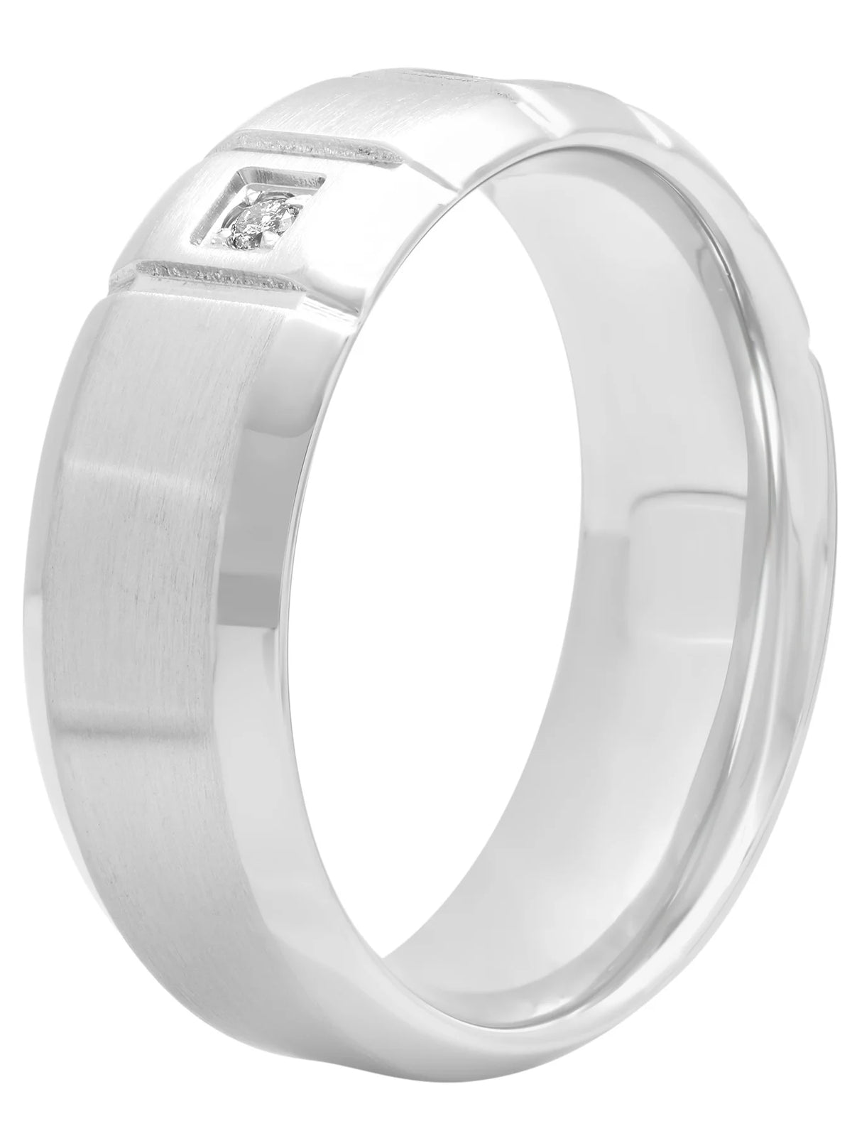 Stainless Steel 8mm Diamond Accent Notched Wedding Band C684200