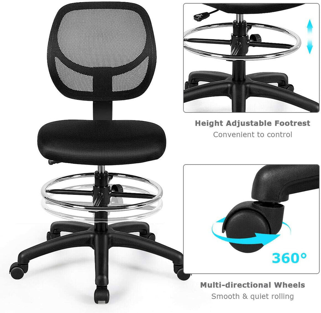 Black Mesh Drafting Chair with Footrest Ring X964