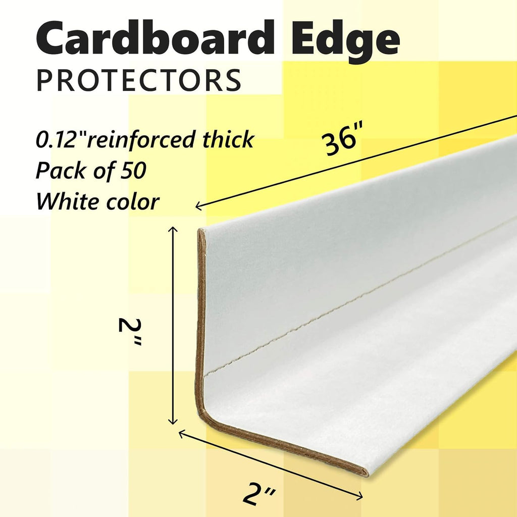 Cardboard Edge Protector 2” X 2” X 36”, Pack of 50 – White Kraft Corner Protectors for Shipping – Pallet Edge Protector J81037