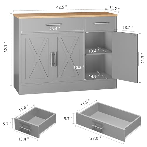 White 3 Door Wood Sideboard Buffet Cabinet with Adjustable Shelf V998196