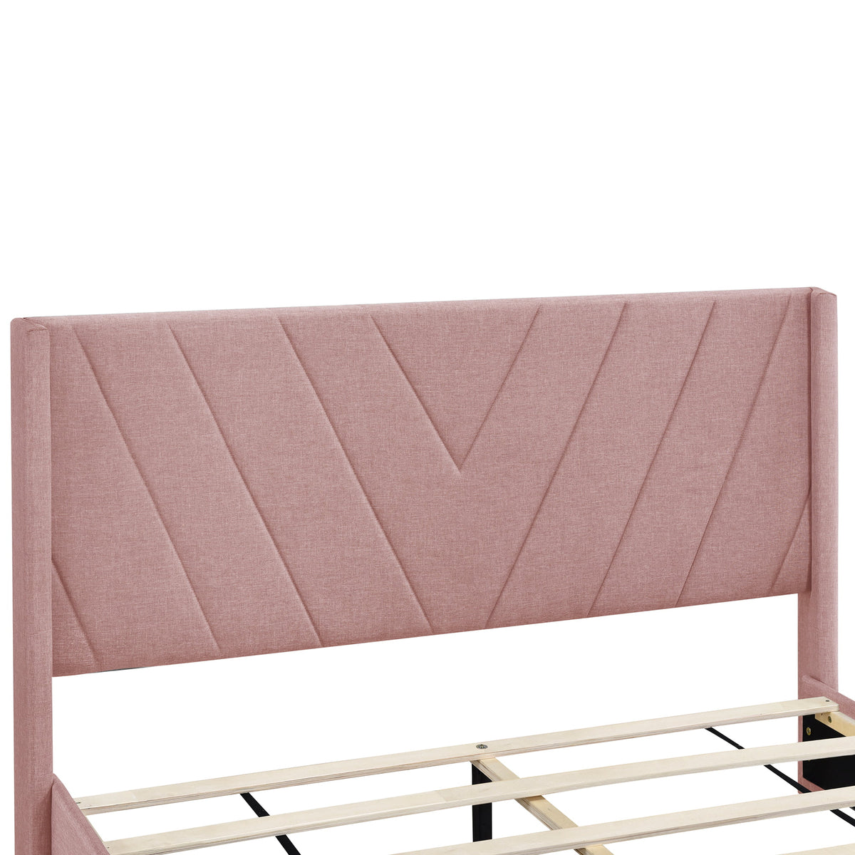 Queen Size Pink Linen Upholstered Platform Bed with 3 Storage Drawers K842