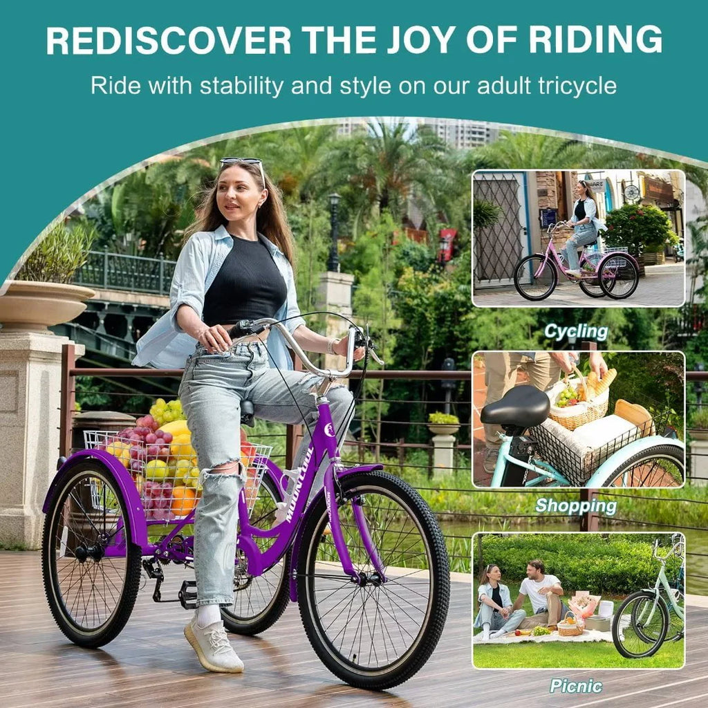 Adult Tricycle 24inch Adjustable Seat with Bell Brake System and Basket M6876