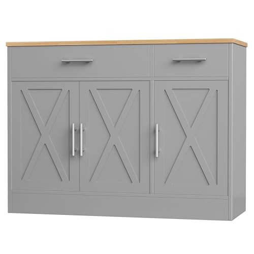 White 3 Door Wood Sideboard Buffet Cabinet with Adjustable Shelf V998196