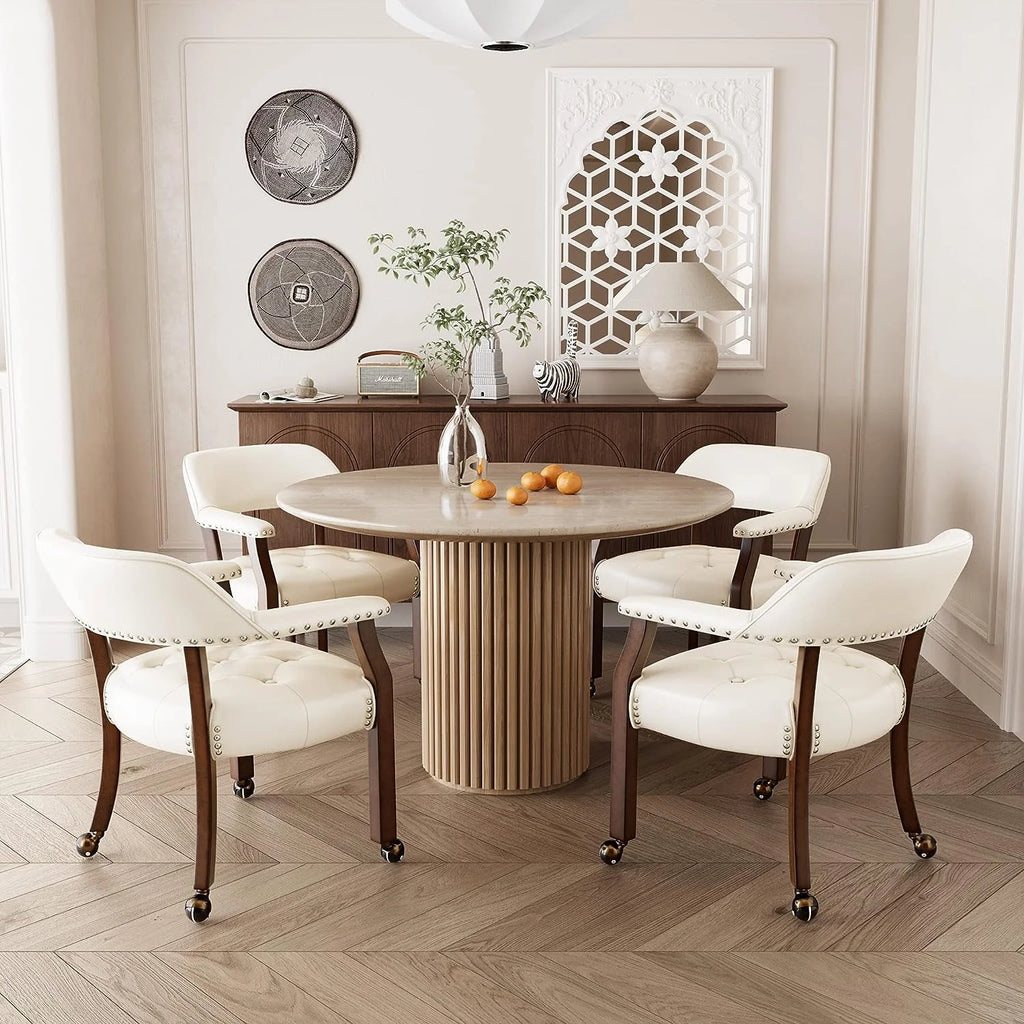 Rolling Dining Chairs with Casters and Arms Q685797