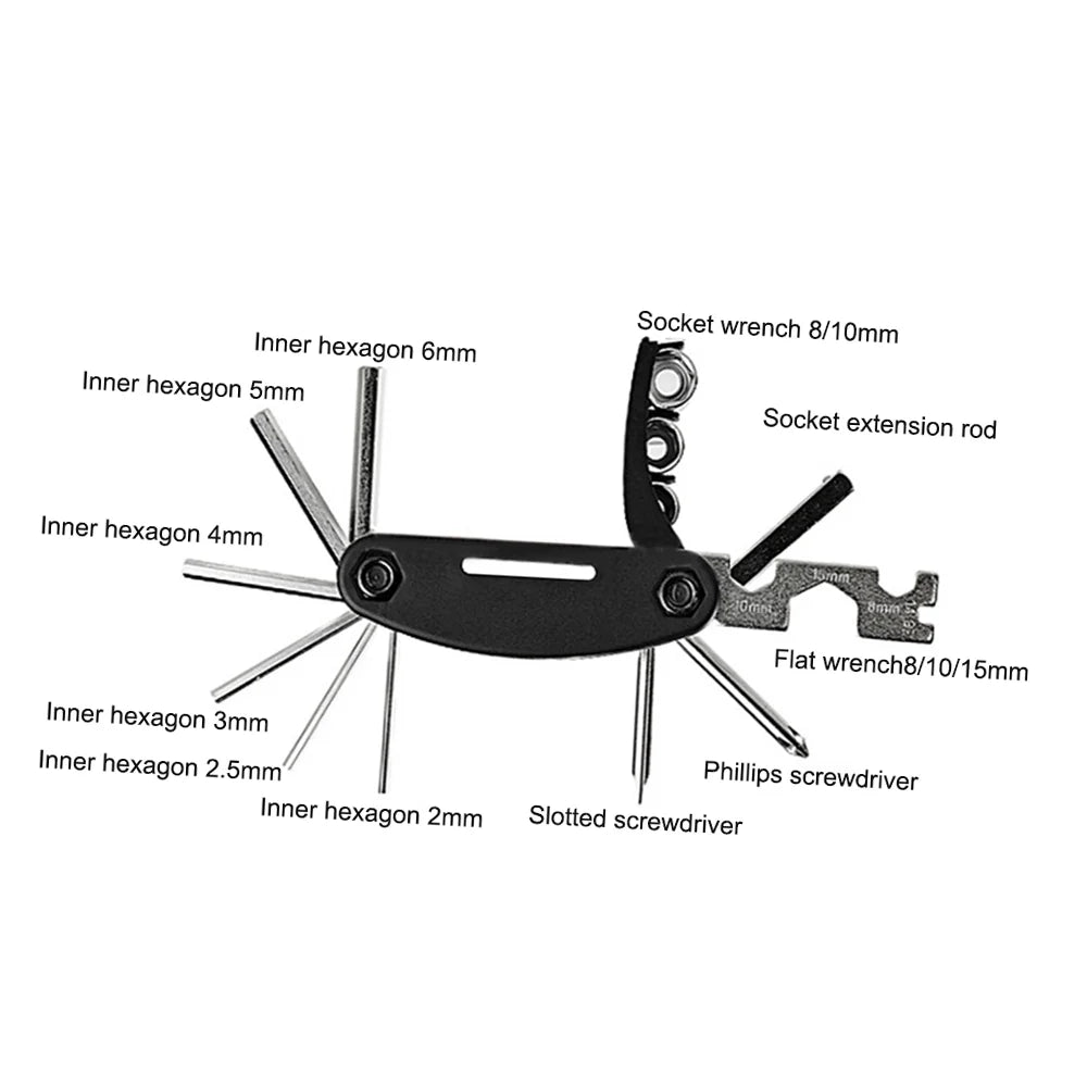 16-in-1 Bike Tyre Tool Kit with Pump and Portable Bag K268778