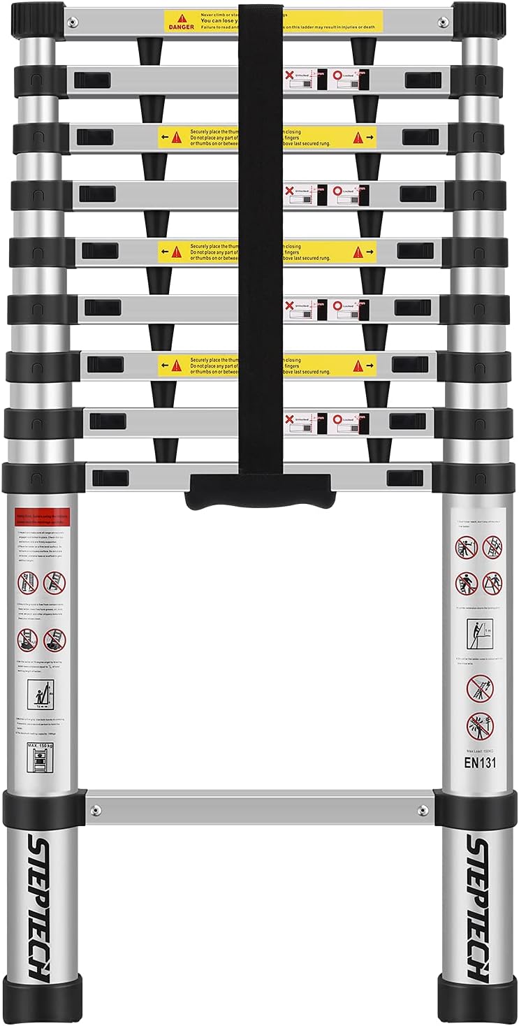 Telescoping Ladder 8.5 ft Aluminum Anti-Pinch Collapsible Ladder C4562