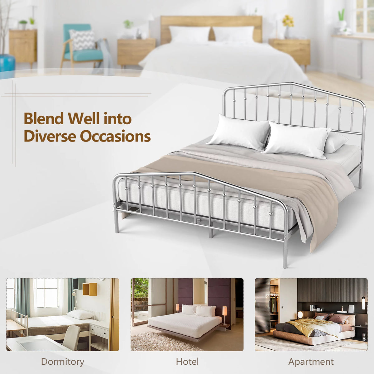 Queen Size Metal Bed Frame with Headboard and Footboard R7245